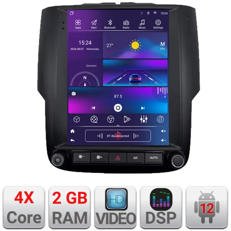 Disponibil imediat Navigație Tesla Dodge Ram 2013-2018 QLED 9.7 inch, 2GB RAM, CarPlay
