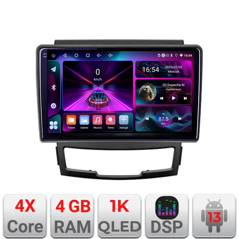 Super ofertă Navigatie Android 13 SsangYong Korando 2011-2013, 4GB RAM, 64GB, ecran 1K