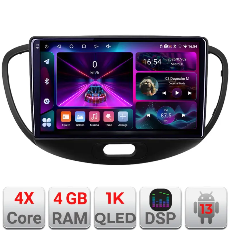 Comandă acum Navigație Android Hyundai i10 2007-2013 cu GPS, 4GB RAM, 64GB și ecran 1K