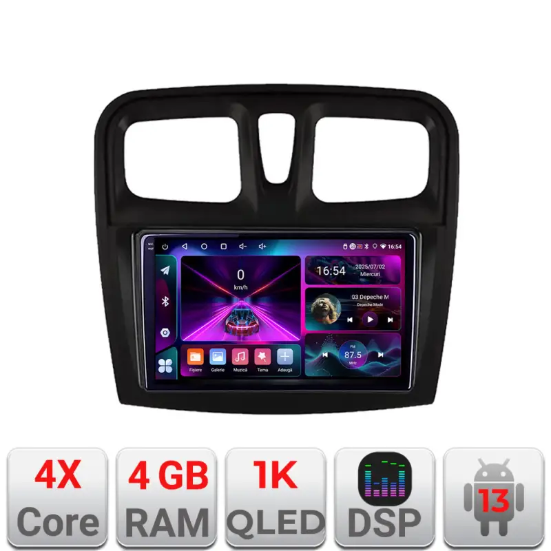 Cel mai vândut Navigatie Android Dacia Sandero 2012-2020, 4GB RAM, 64GB, ecran 1K