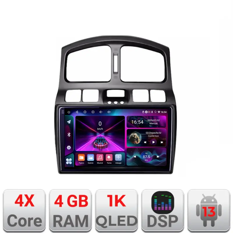 Navigație Android Hyundai Santa Fe 2000-2006, GPS, 4GB RAM, 64GB, ecran 1K Doar azi