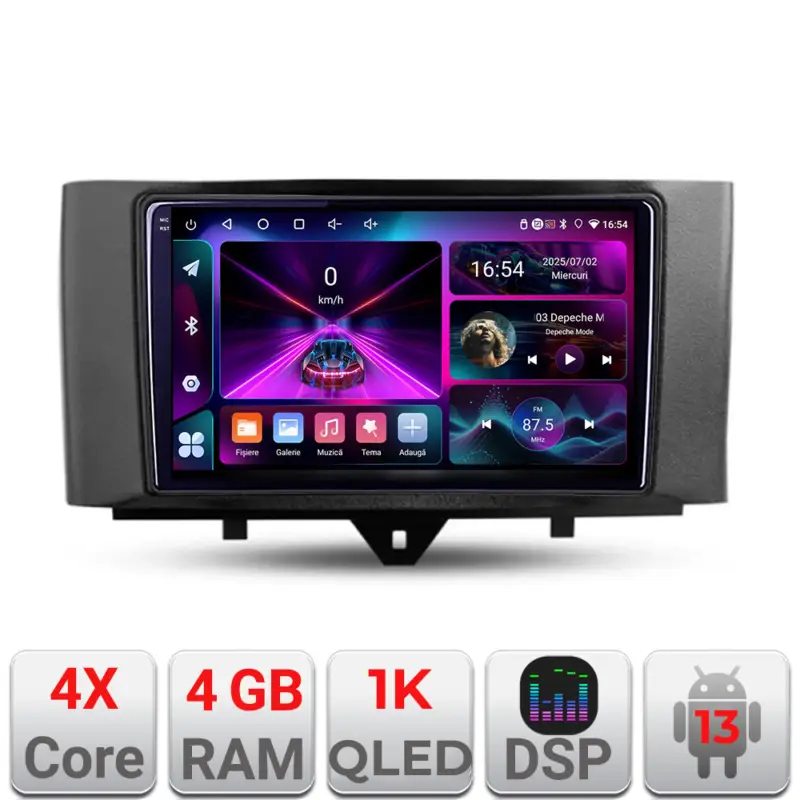 Livrare expres Navigație Android Smart ForTwo 2010-2015, 4GB RAM, 64GB, ecran 1K InCell