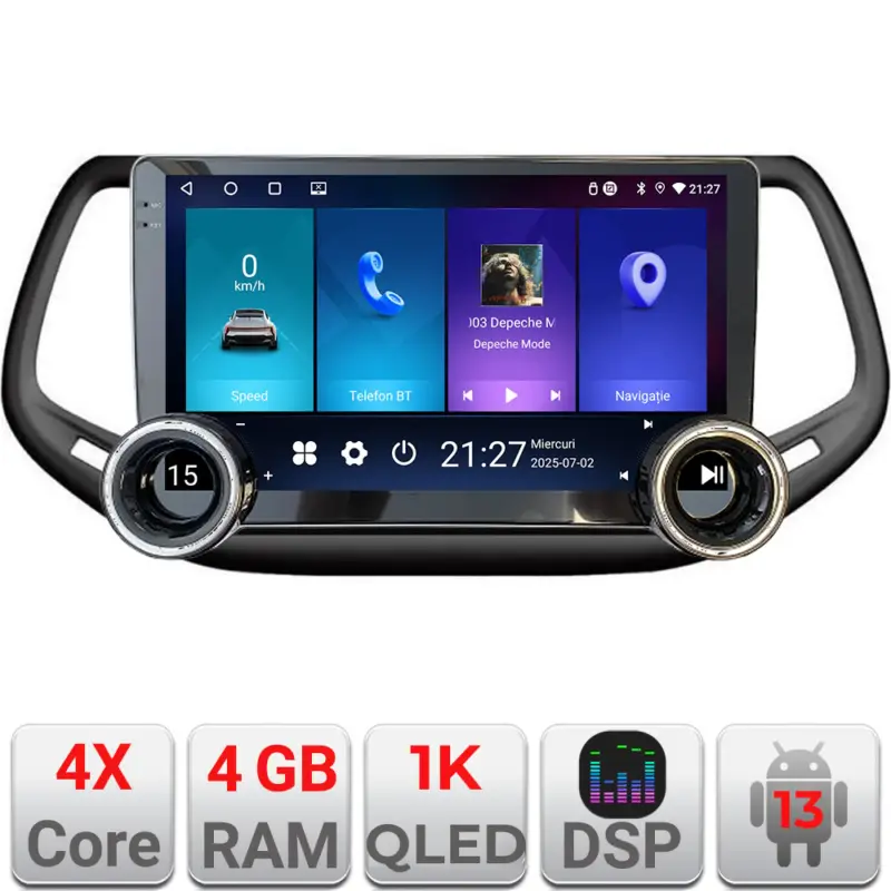 Navigatie Android Jeep Compass 2017, 10.5 inch, 4GB RAM, 64GB, GPS Noutate