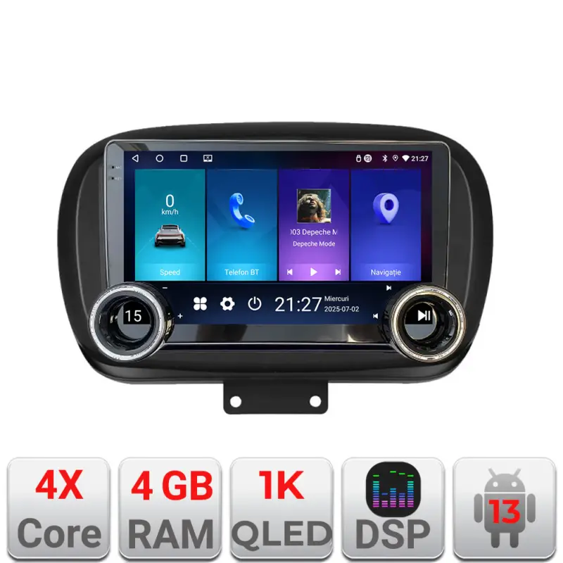 Lichidare de stoc Navigatie auto Fiat 500X 2015+ Edotec, Android 13, 4GB RAM, 64GB, 10.5 inch