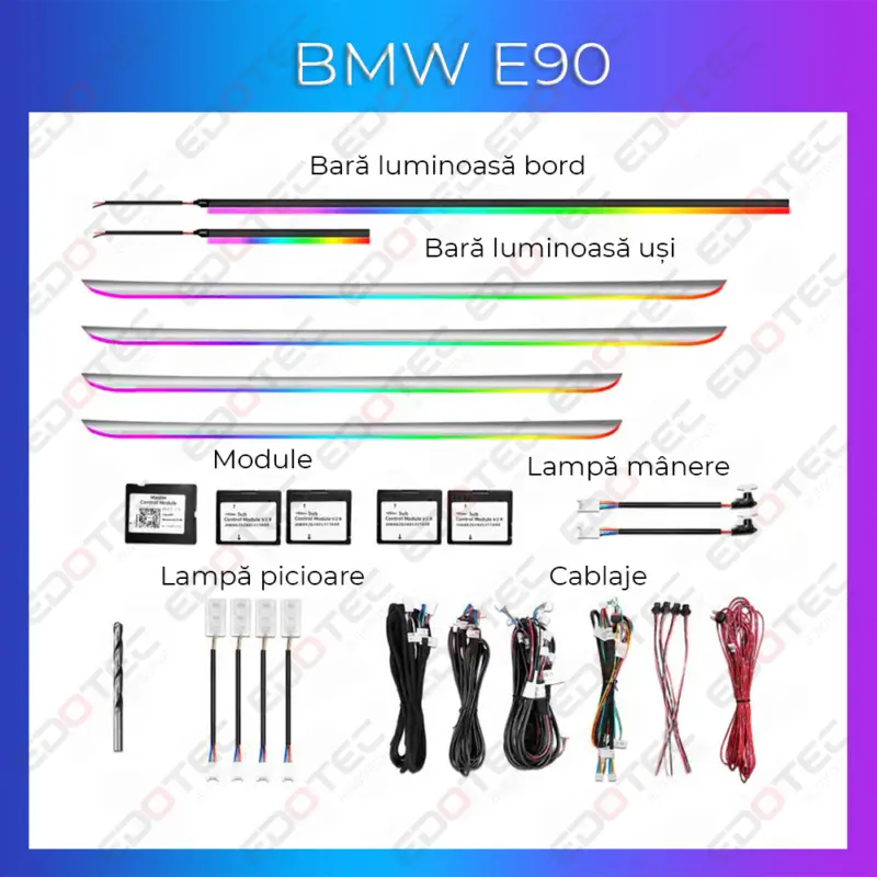 Lumini ambientale BMW Seria 3 E90, set complet RGB cu control din telefon Ofertă specială