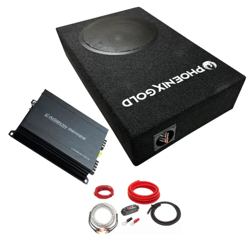 Kit subwoofer auto slim Phoenix Gold 8 inch cu amplificator si cablaj Bestseller