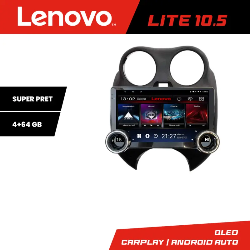Navigatie Nissan Micra 2010-2014 Lenovo 10.5 inch 4+64GB Android Ofertă exclusivă