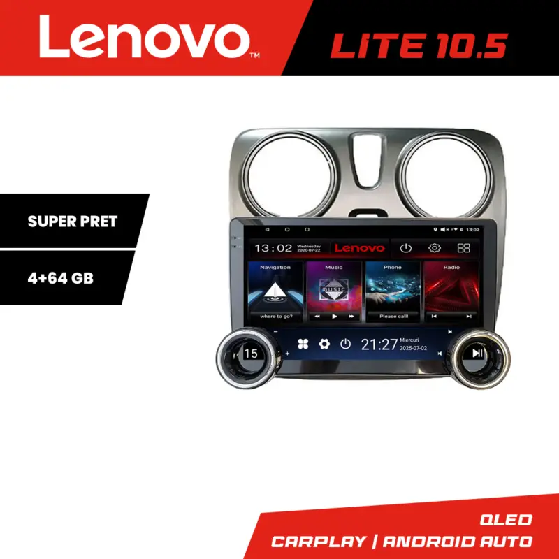 Livrare gratuită Navigatie Dacia Dokker Lenovo 10.5 inch, 4+64GB, Android, WiFi, GPS