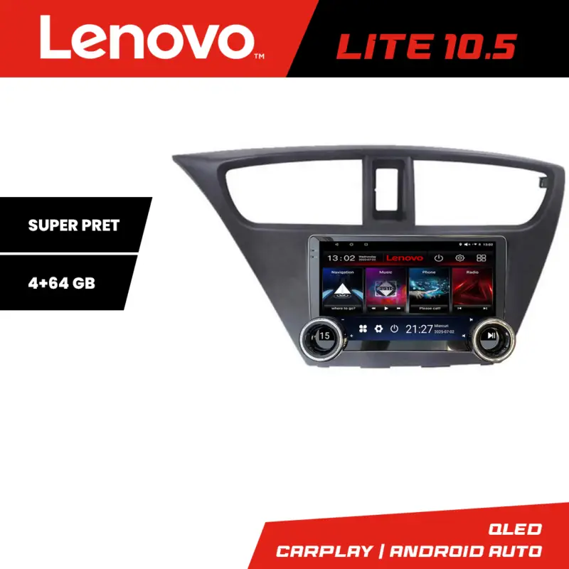 Navigatie Android Honda Civic 2012-2016 Lenovo 10.5 inch 4+64GB Preț mic