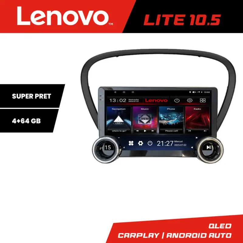 Navigatie Android Peugeot 607 Lenovo 10.5 inch 4GB RAM 64GB GPS WiFi Promoție