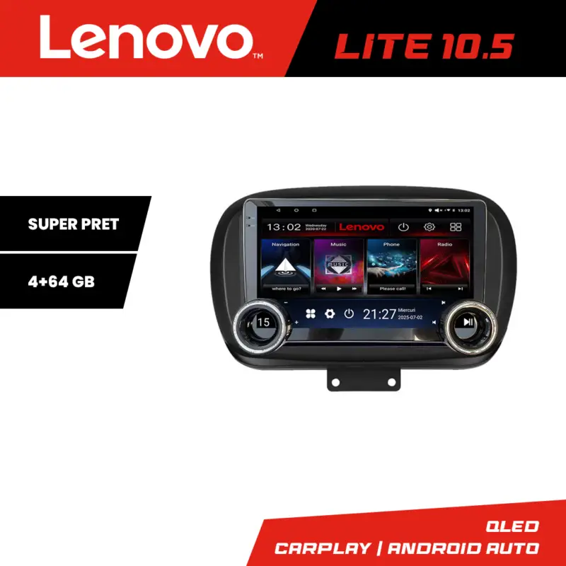 Navigație Android Fiat 500X 2015+ Lenovo 10.5 inch 4GB+64GB WiFi GPS Bestseller