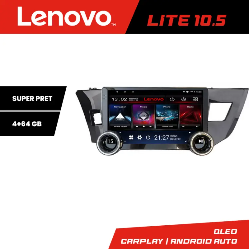 Disponibil imediat Navigație Toyota Corolla 2013-2017 Lenovo 10.5 inch 4+64GB Android