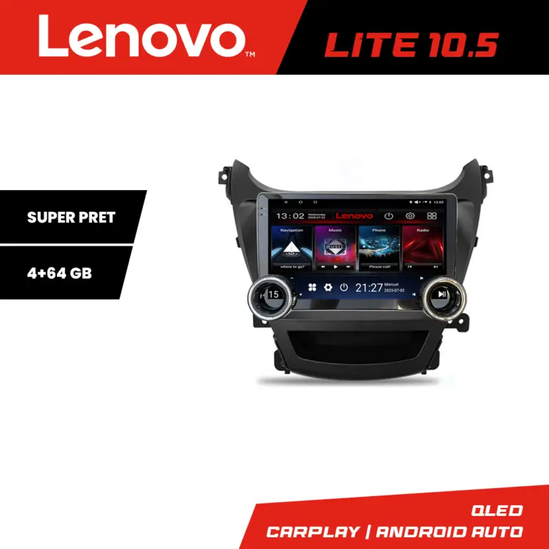Navigație Hyundai Elantra 2013-2015 Lenovo 10.5 inch 4GB+64GB Android Cel mai vândut