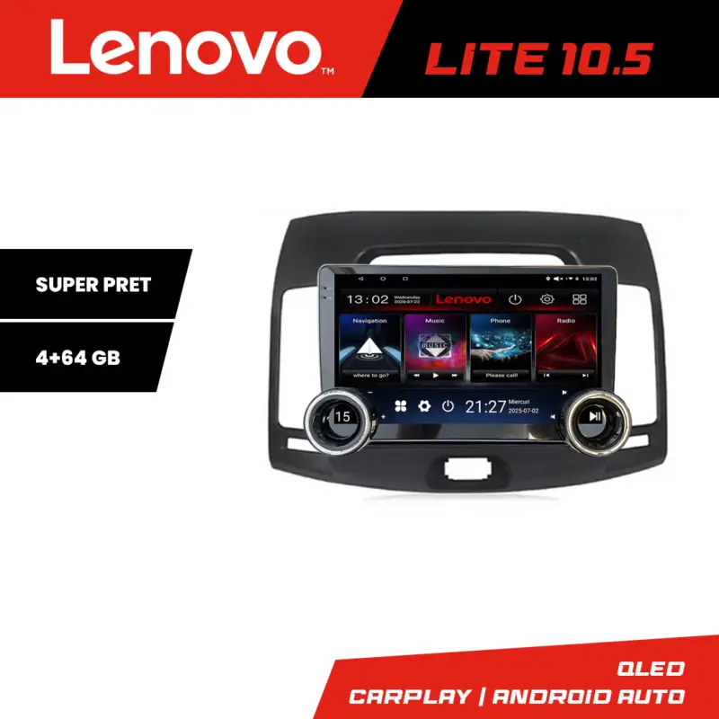 Navigatie Hyundai Elantra 2007-2011 Lenovo 10.5 inch 4+64GB Android Premium