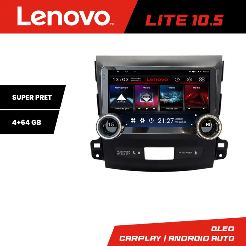 Ieftin Navigatie Android Lenovo 10.5 inch 4+64GB pentru Mitsubishi Outlander 2007-2012