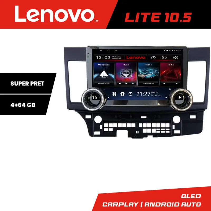 Navigație Android Mitsubishi Lancer 2008+ Lenovo 10.5 inch 4+64GB GPS WiFi Ultima șansă