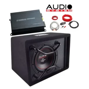Pachet subwoofer auto 8 inch Audio System cu amplificator 2 canale si cabluri Lichidare de stoc