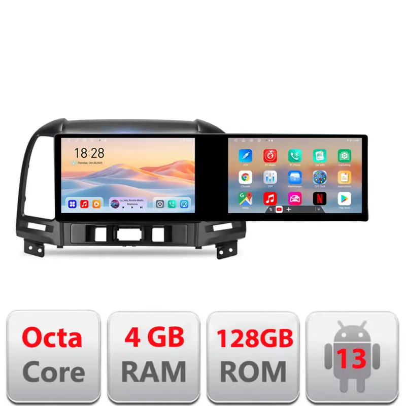Navigatie Android Hyundai Santa Fe 2007-2012, 2 ecrane 21.6 inch, 4GB+128GB Ultima șansă