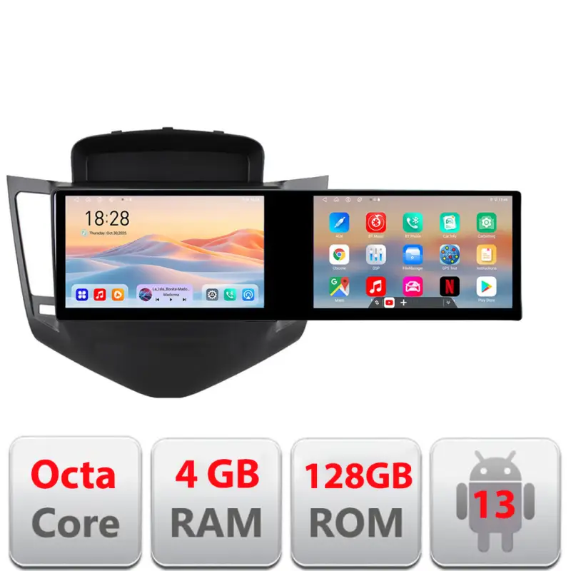 Livrare rapidă Navigatie Android Chevrolet Cruze 2009-2013, 2 ecrane, 4GB RAM, 128GB