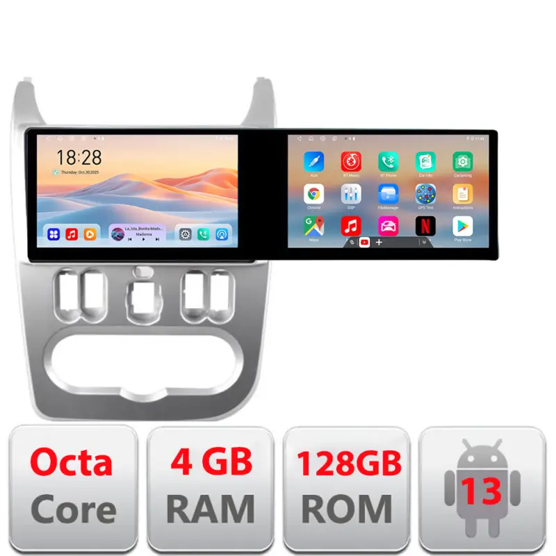 Cumpărături sigure Navigație Android Dacia Duster 2010-2012, 2 ecrane 21.6 inch, 4GB+128GB