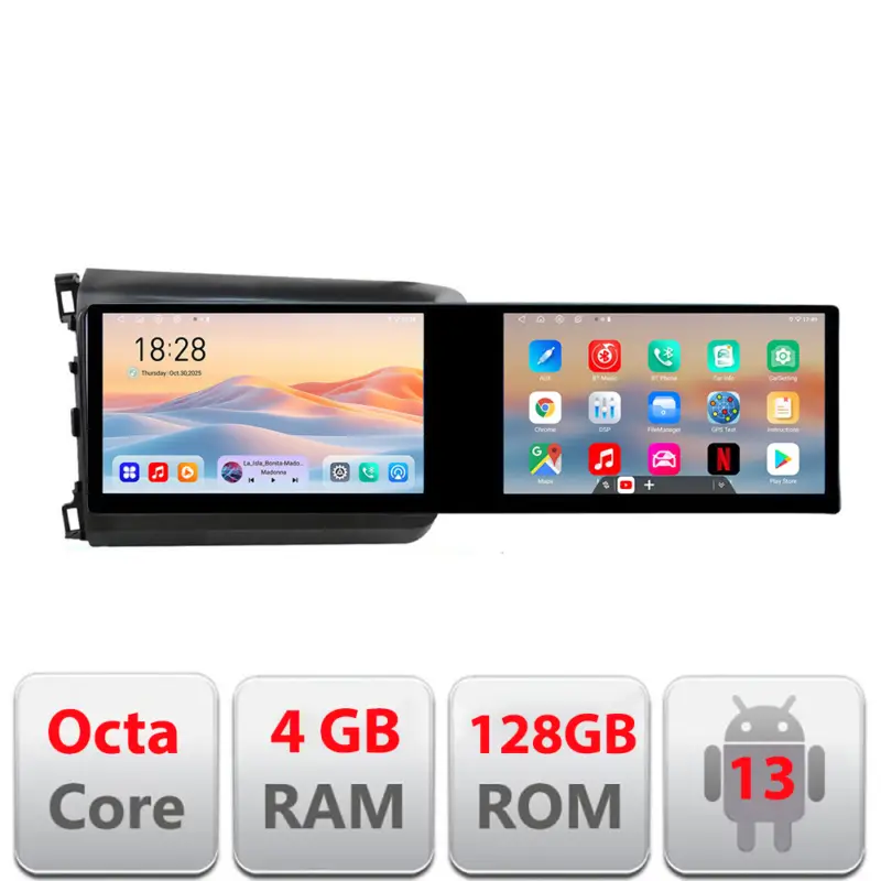 Navigatie Android Honda Civic Sedan 2012+ 21.6 inch, 2 ecrane, 4GB+128GB Ofertă de sezon