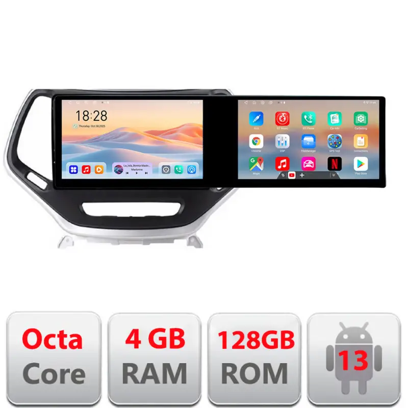 Navigatie Android Jeep Cherokee 2014-2019, 2 ecrane, 4GB RAM, 128GB Reducere specială