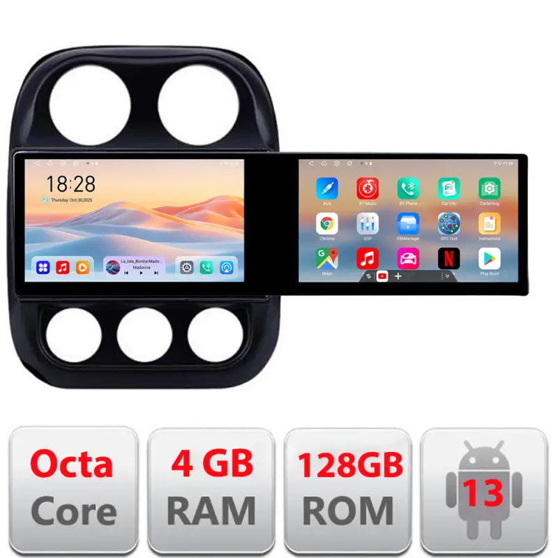 Navigatie Android Jeep Compass 2010-2016, 2 ecrane, 4GB RAM, 128GB Premium