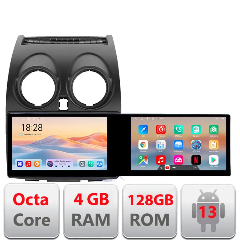 Cumpărături sigure Navigatie Nissan Qashqai 2007-2013, 2 ecrane 21.6 inch, Android, 4GB+128GB