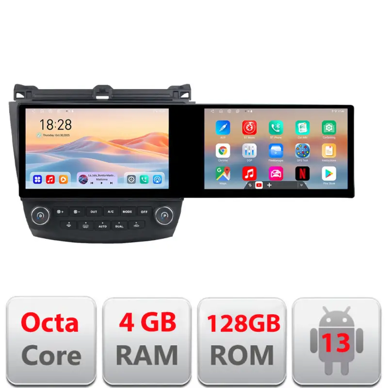 Ultima șansă Navigatie Android Honda Accord 2004-2008, 2 ecrane, 4GB RAM, 128GB