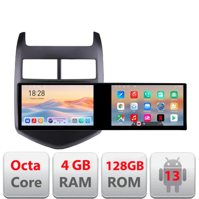 Navigatie Android Chevrolet Aveo 2010-2013, 2 ecrane, 4GB+128GB Ofertă