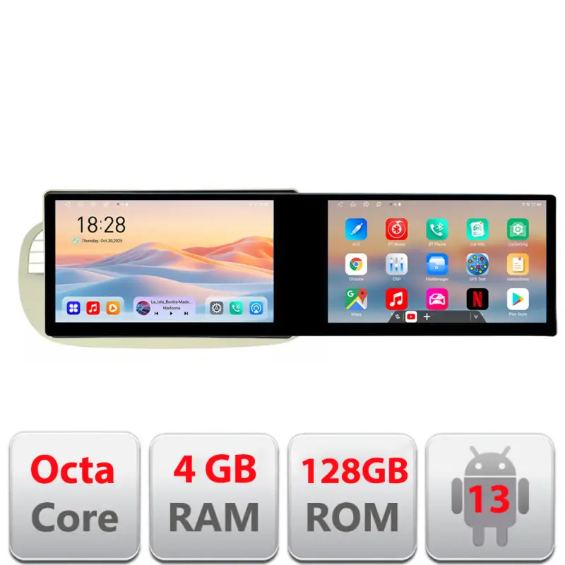 Navigatie Fiat 500 2007-2015 Edotec cu 2 ecrane, Android, 4+128GB Disponibil imediat