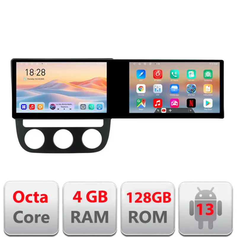 Reducere Navigatie Android VW Golf 5 2004-2010, 2 ecrane 21.6 inch, 4+128GB