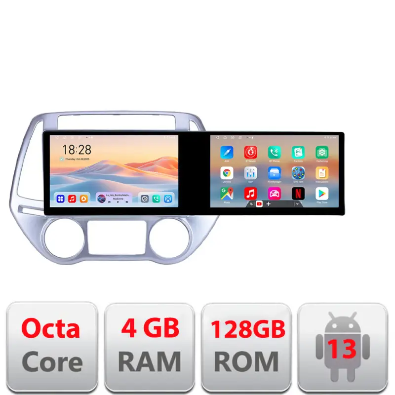 Navigație Hyundai i20 2011-2014 cu 2 ecrane, Android, 4GB RAM, 128GB Lichidare de stoc