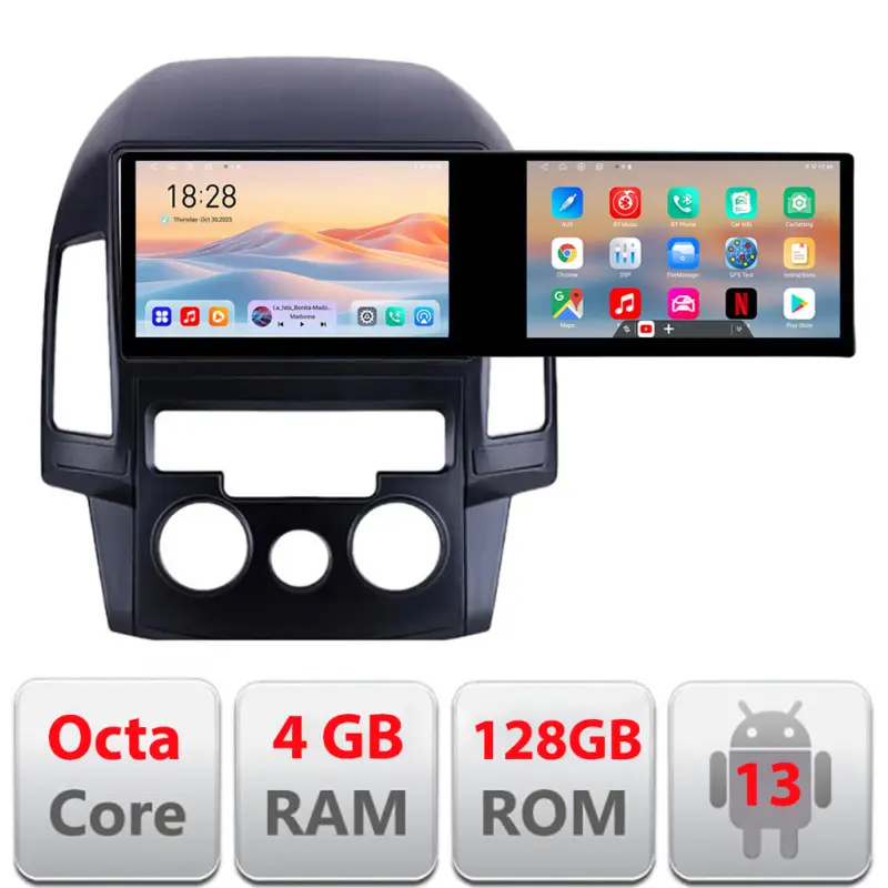 Ofertă de sezon Navigatie Hyundai i30 2009-2012 cu 2 ecrane, Android, 4GB RAM, 128GB