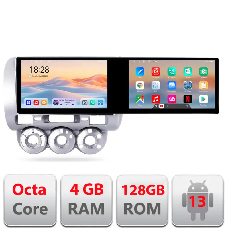 Navigatie Honda Jazz/Fit 2004-2008 cu 2 ecrane, Android, 4GB RAM, 128GB Livrare expres