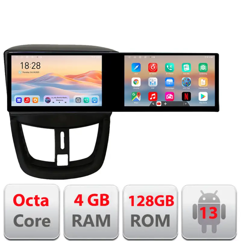 Ieftin Navigație Peugeot 207 cu 2 ecrane 21,6 inch, Android 13, 4GB RAM, 128GB