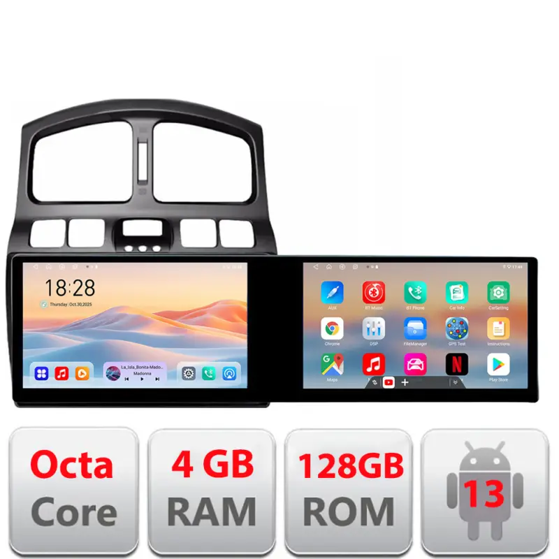 Cel mai vândut Navigație Hyundai Santa Fe 2000-2006 cu 2 ecrane, Android, 4GB+128GB