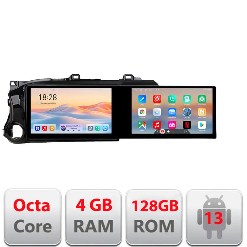 Navigatie Android Toyota Hilux 2016+ Edotec, 2 ecrane 21.6 inch, 4GB+128GB Promoție