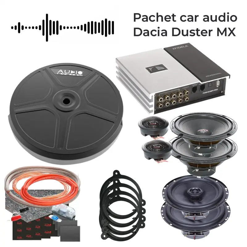 Ofertă de sezon Pachet car audio pentru Dacia Duster MX cu DSP, 4 difuzoare si subwoofer