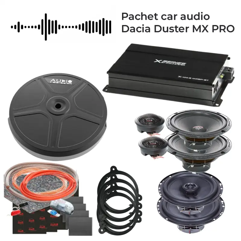 Ultima șansă Pachet car audio Dacia Duster MX PRO cu DSP, subwoofer activ si difuzoare