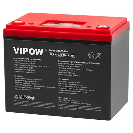 Acumulator LiFePO4 12V 100Ah Vipow cu Bluetooth, ecran LCD și protecții BMS Livrare expres