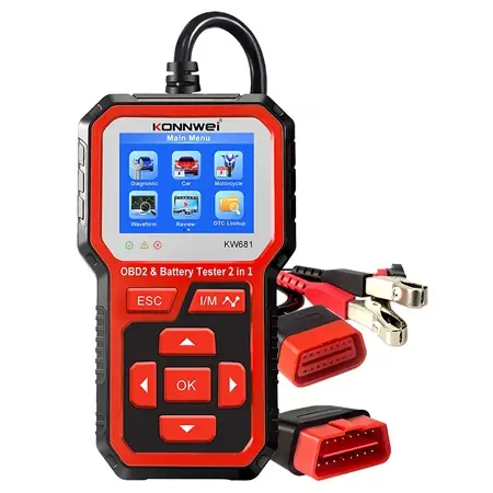 Noutate Tester auto OBD2 si baterie 2in1 Konnwei KW681, diagnoza + test 6V/12V