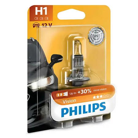 Bec auto H1 Philips Vision +30% luminozitate, 12V, halogen, blister Popular