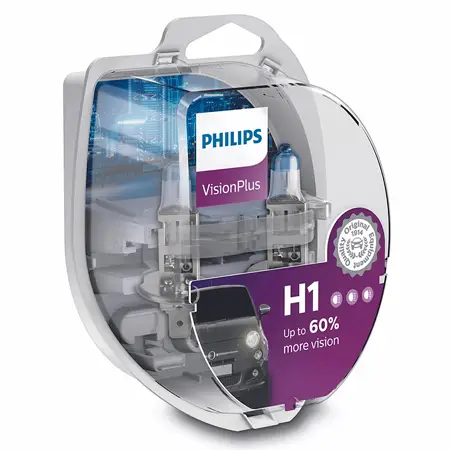 Set 2 becuri auto H1 Philips VisionPlus +60% luminozitate, 12V Lichidare de stoc