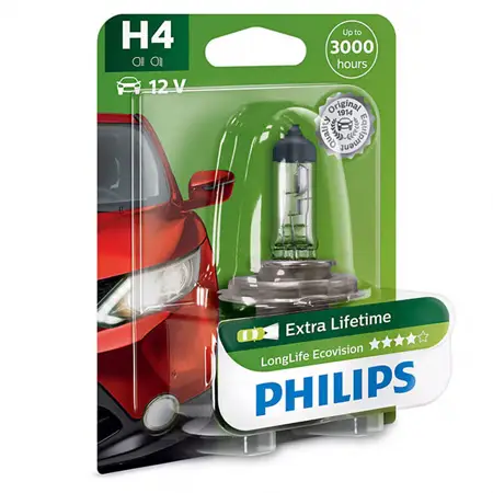 Bec auto H4 Philips LongLife EcoVision 12V, durată extinsă pentru faruri Noutate