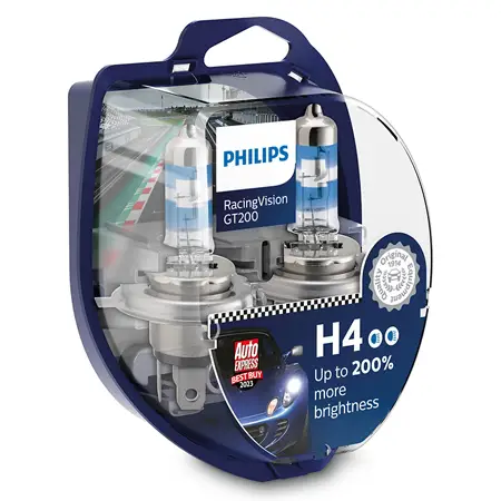 Set 2 becuri auto H4 Philips RacingVision GT200, +200% lumina, 12V Livrare rapidă