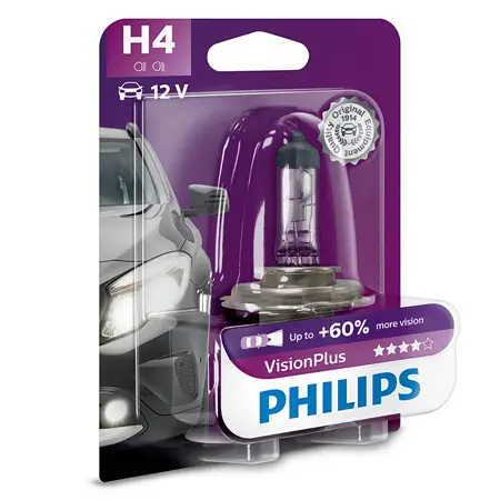 Bec auto far Philips H4 VisionPlus 12V, +60% luminozitate, halogen Ieftin
