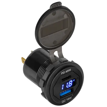 Reducere Mufă de montaj încărcare USB 63W cu PD 45W și QC 3.0, voltmetru