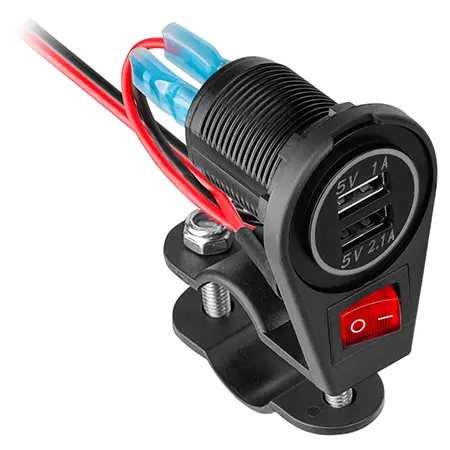 Calitate înaltă Mufă alimentare moto 2x USB 3.1A (3100 mA), 12–24V, cablu 1,5 m