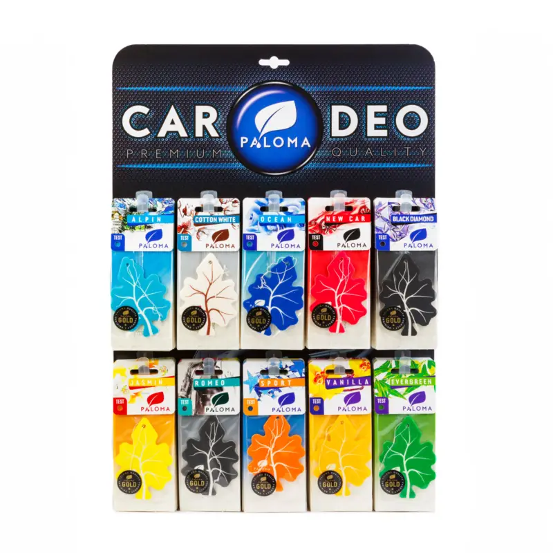 Discount Odorizant auto Paloma Gold, display mix arome, 90 bucati pentru masina